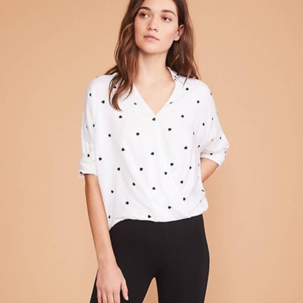Lou & Grey B&W Heart Embroidered Long Sleeve